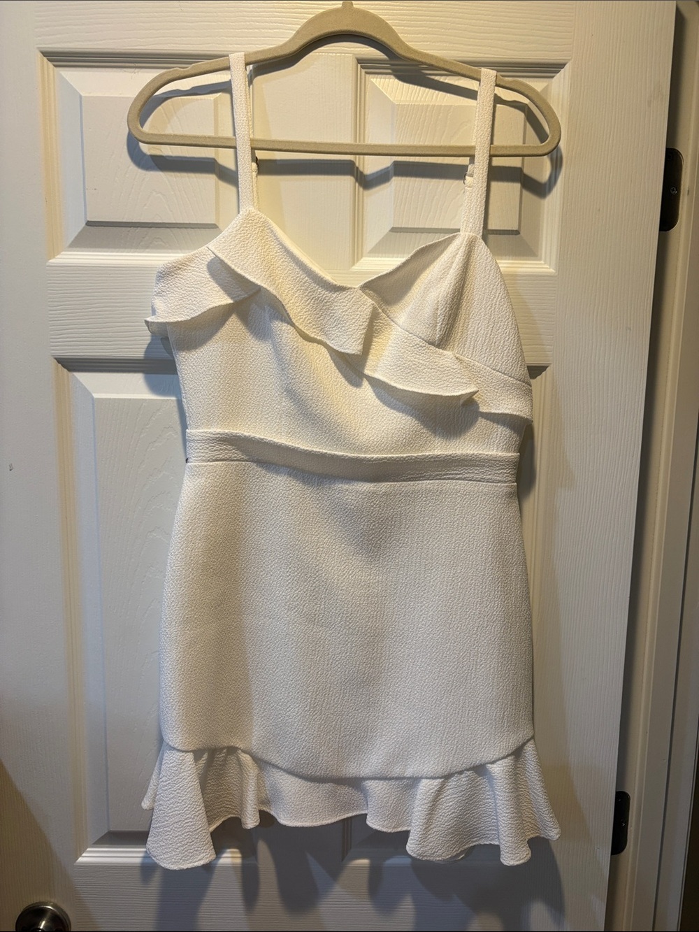 Black Halo White Ruffle Mini Dress